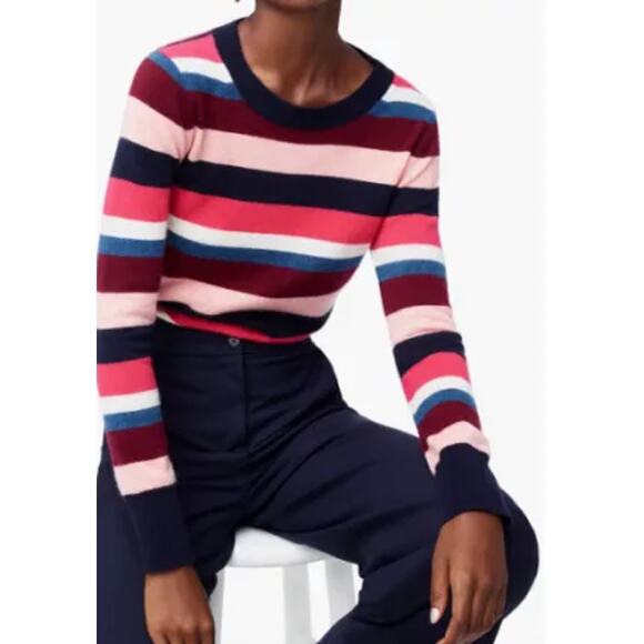 J. Crew 100% Cashmere Everyday Striped Sweater Top Crew Neck Pullover - Picture 2 of 13